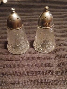 Vintage Cut Glass Salt and Pepper Shakers with Silver-Tone Tops